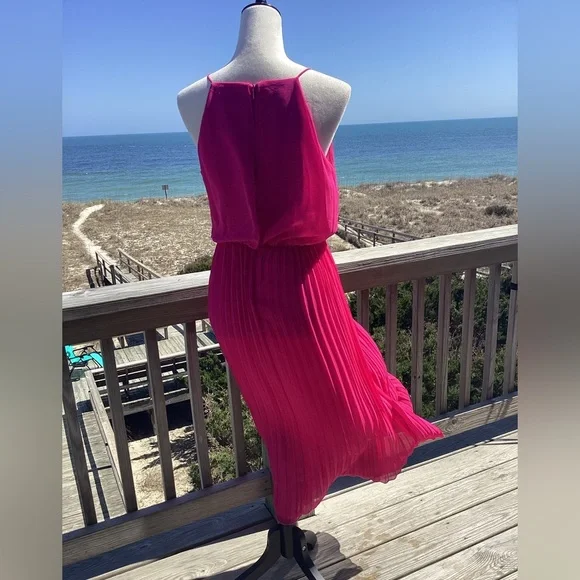 Sam Edelman Hot Pink Pleated Midi Dress - Picture 4 of 13